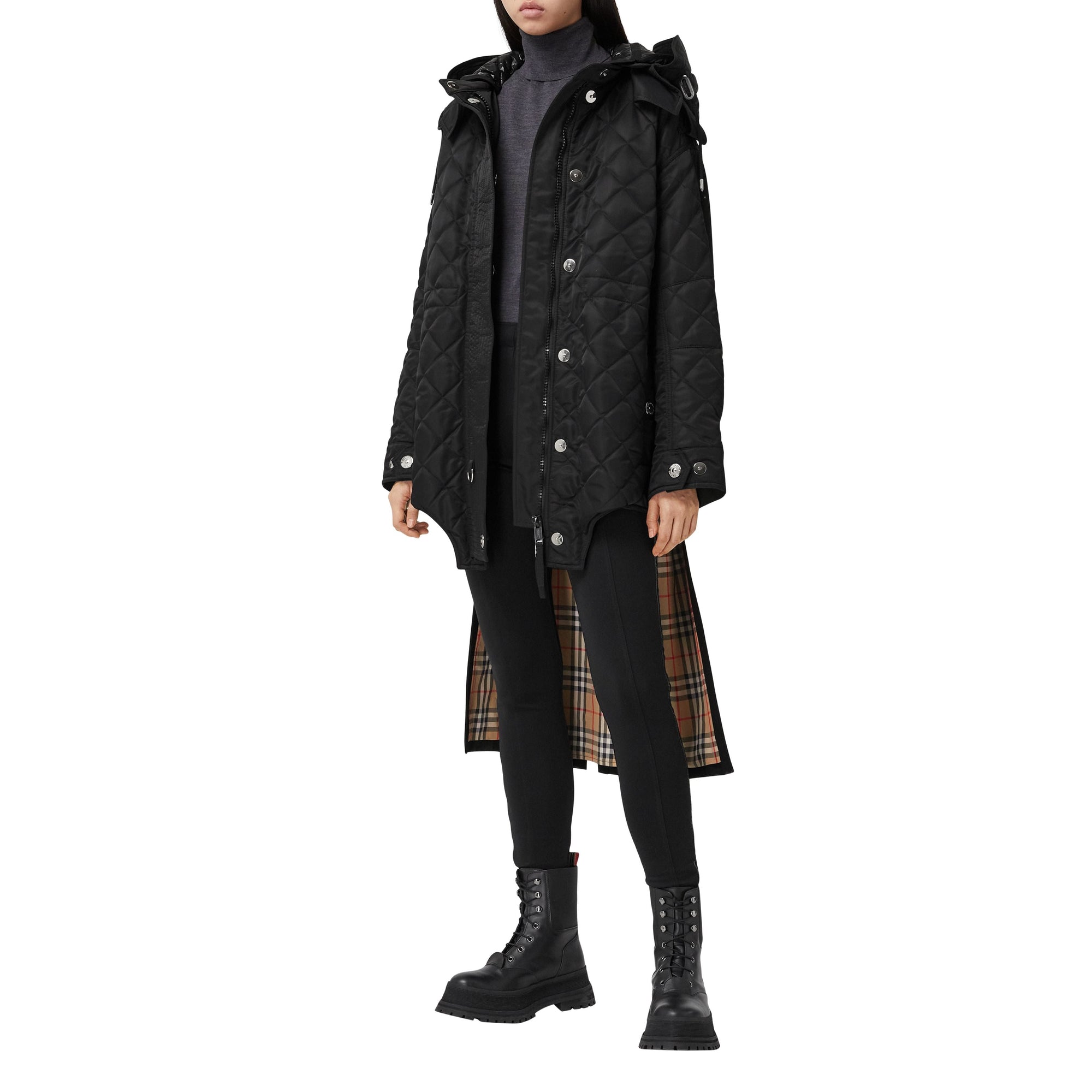 BLACK/BLACK Manteau matelassé en nylon et coton avec capuche amovible