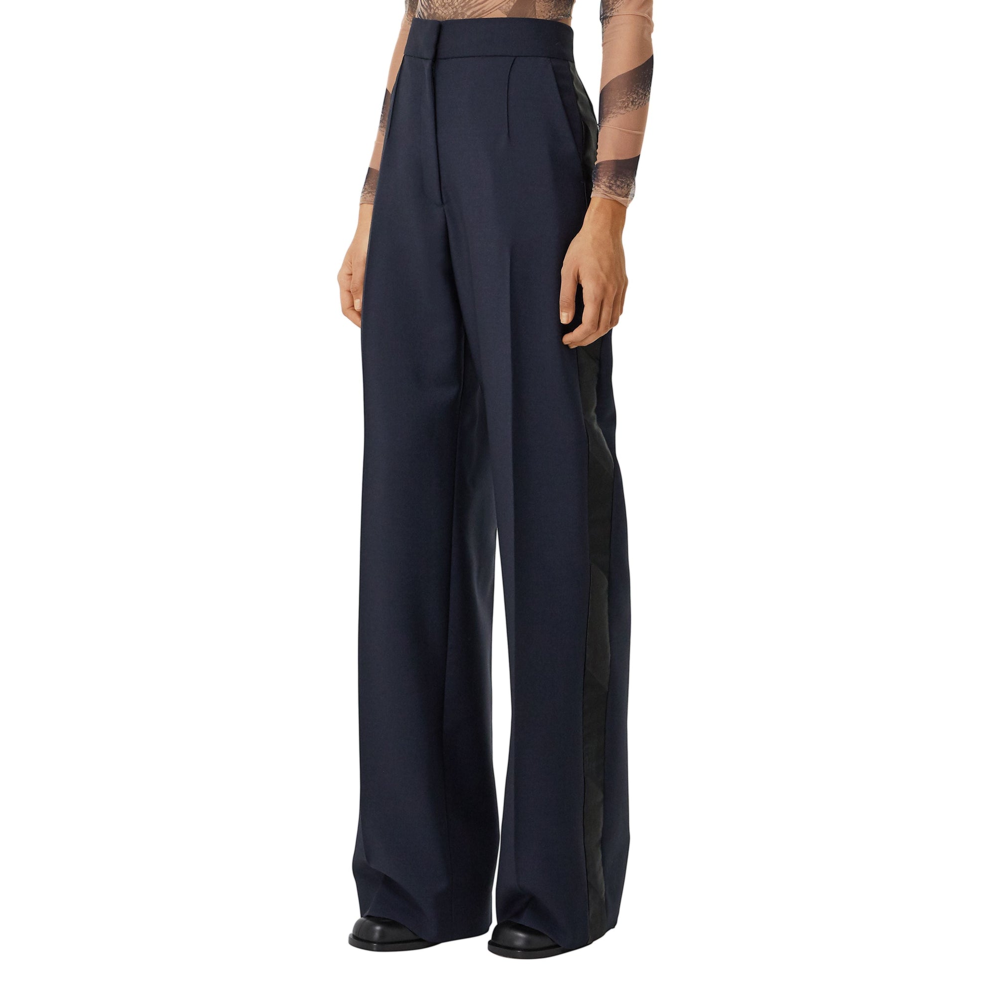 DARK NAVY Pantalon ample en mohair et laine avec bandes latérales