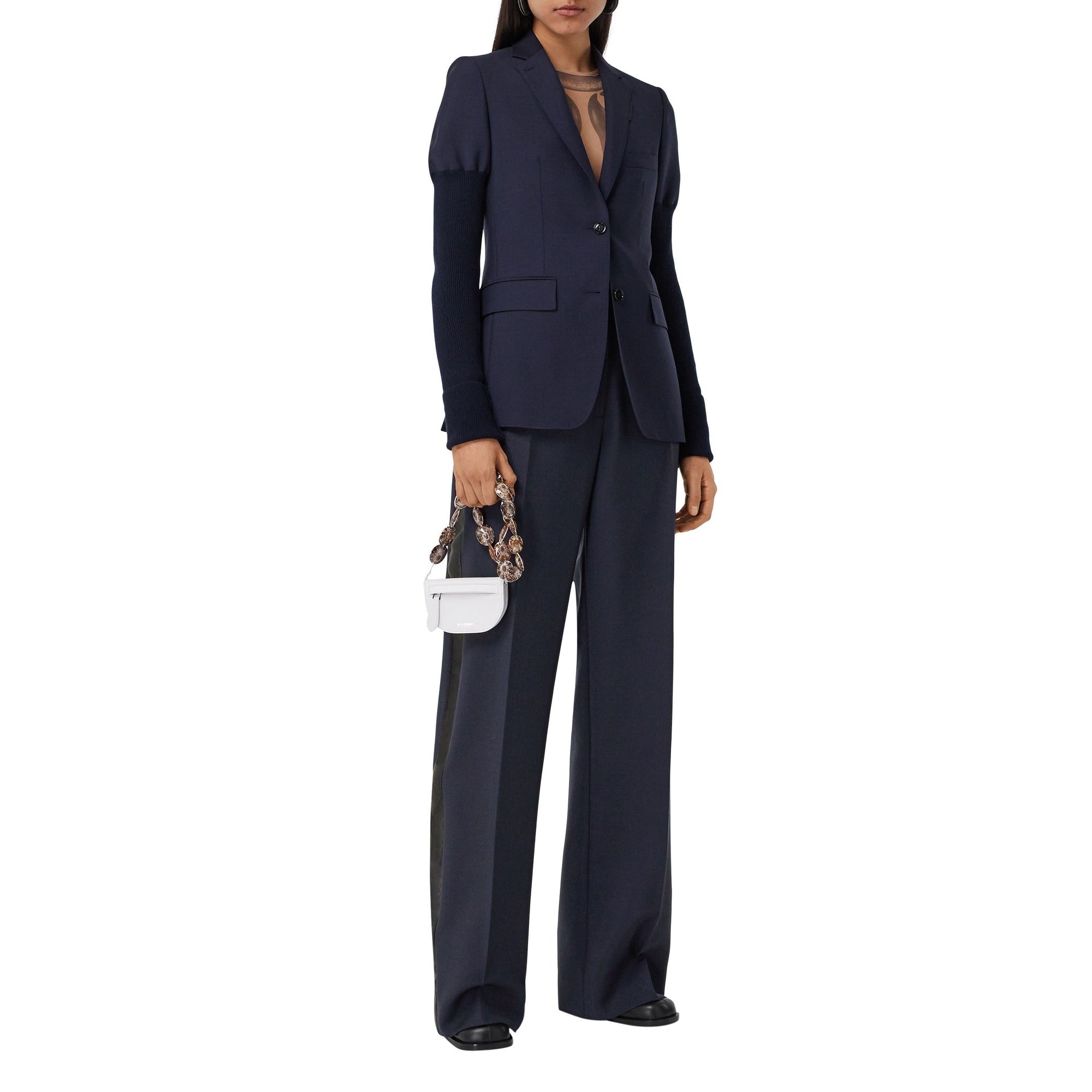 DARK NAVY Pantalon ample en mohair et laine avec bandes latérales