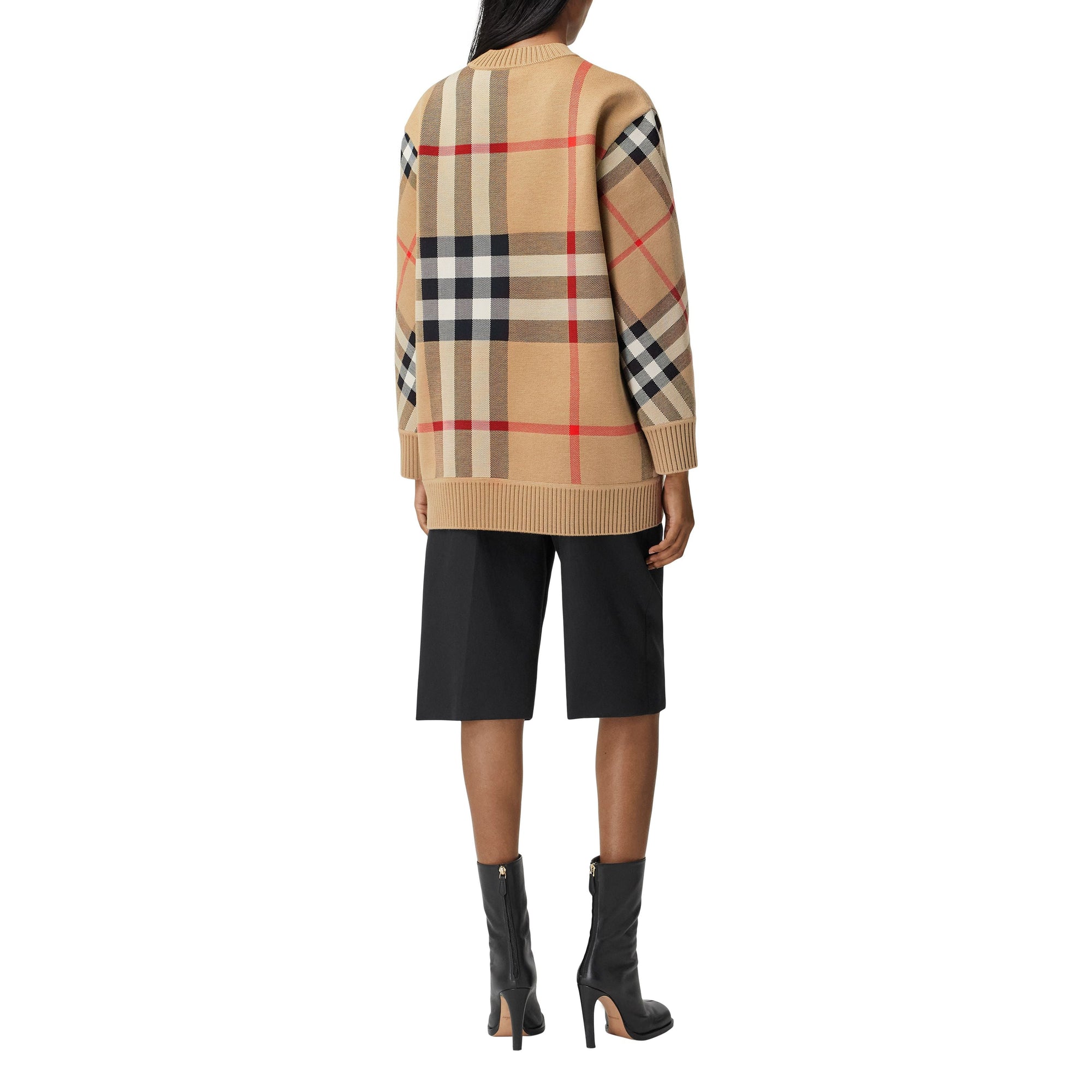 Pull en jacquard de laine technique check - Beige d'Archive