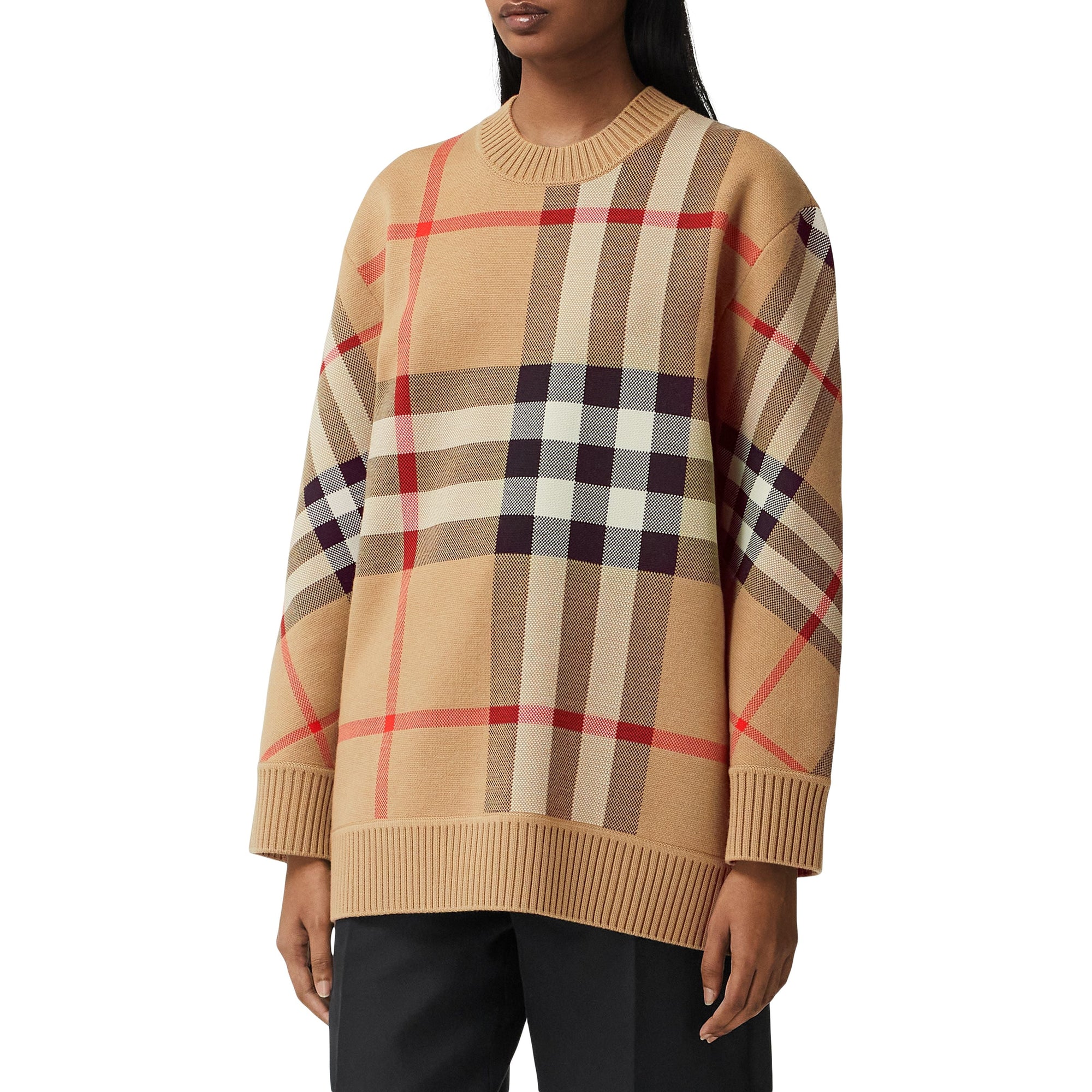 Pull en jacquard de laine technique check - Beige d'Archive