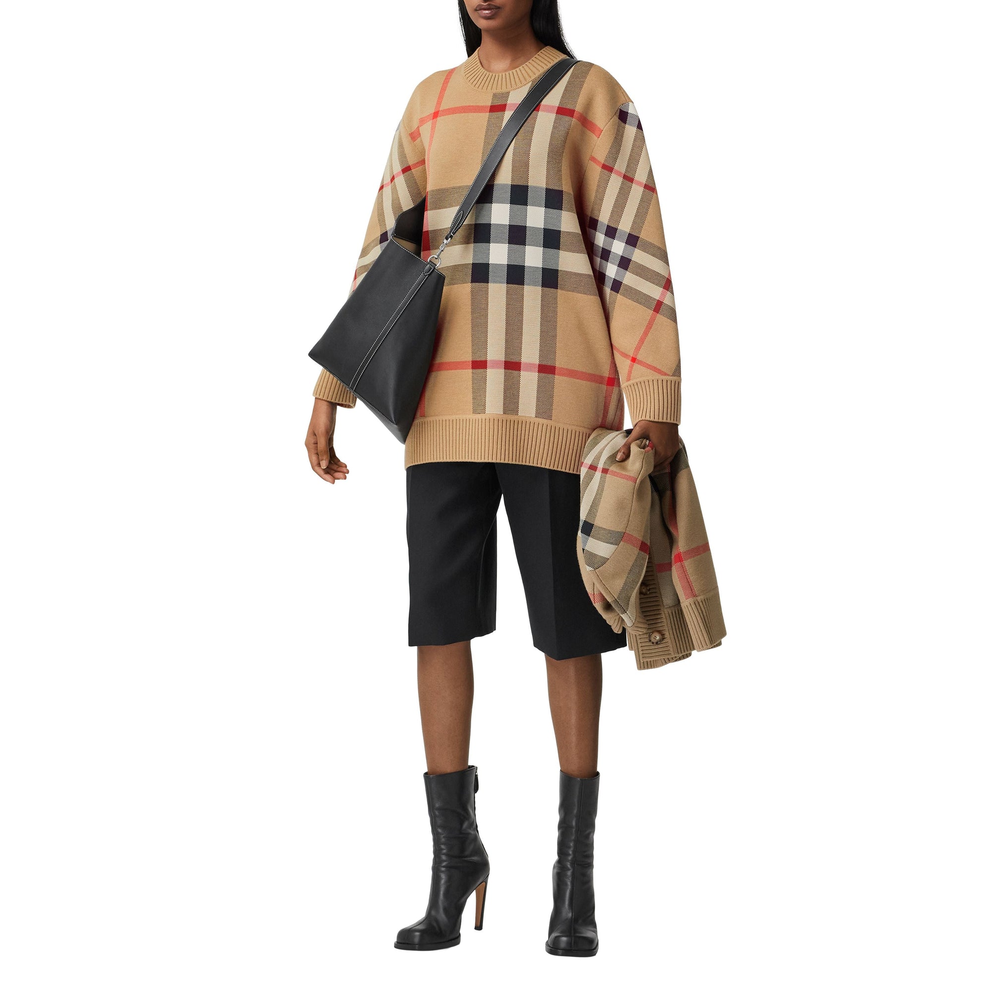 Pull en jacquard de laine technique check - Beige d'Archive