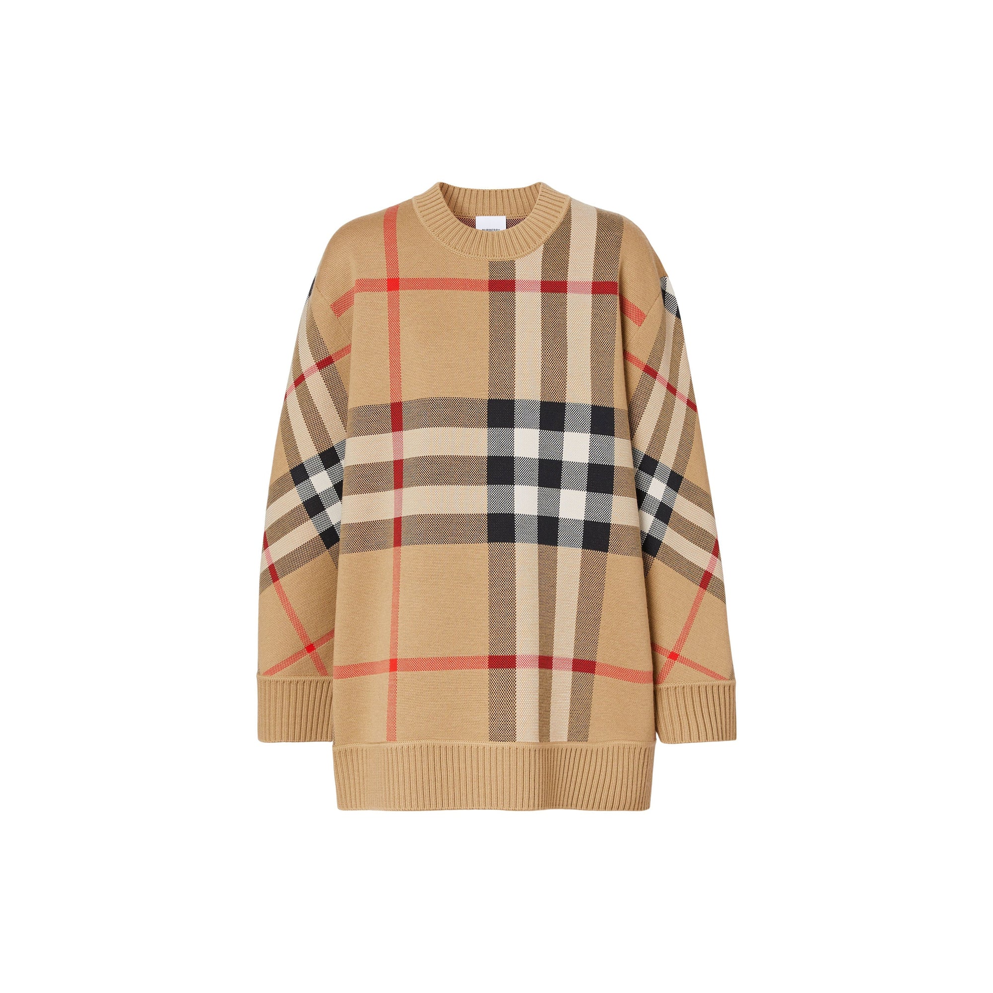 Pull en jacquard de laine technique check - Beige d'Archive