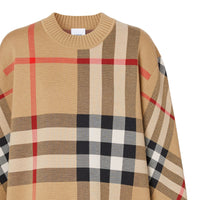 Pull en jacquard de laine technique check - Beige d'Archive