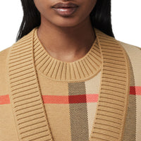 Cardigan en jacquard de laine technique check - Beige d'Archive