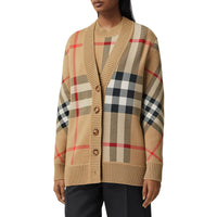 Cardigan en jacquard de laine technique check - Beige d'Archive