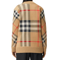 Cardigan en jacquard de laine technique check - Beige d'Archive