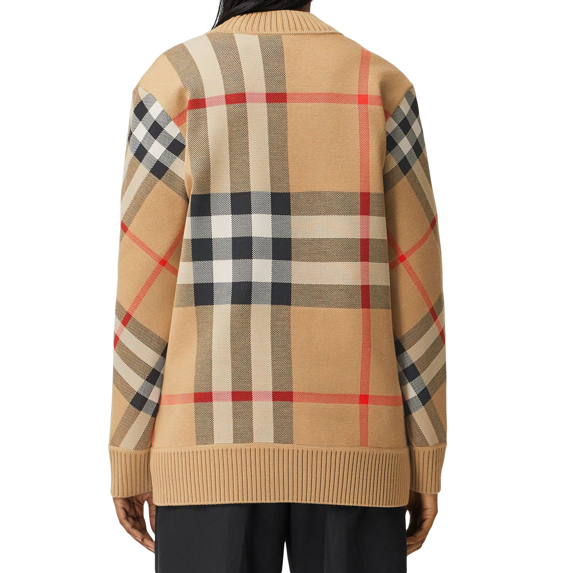 Cardigan en jacquard de laine technique check - Beige d'Archive