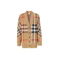 Cardigan en jacquard de laine technique check - Beige d'Archive