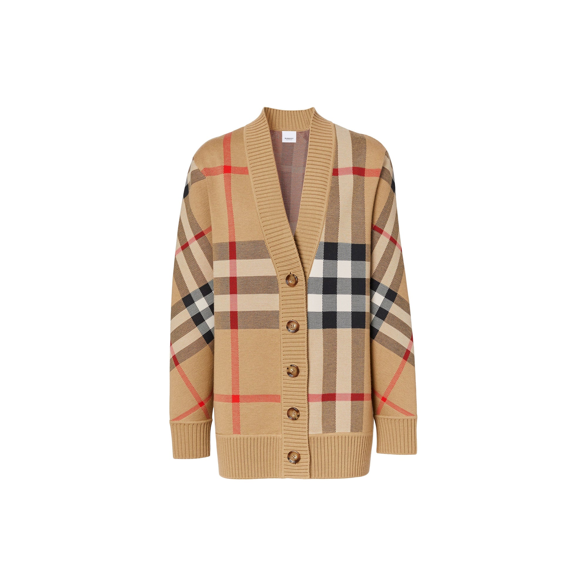 Cardigan en jacquard de laine technique check - Beige d'Archive