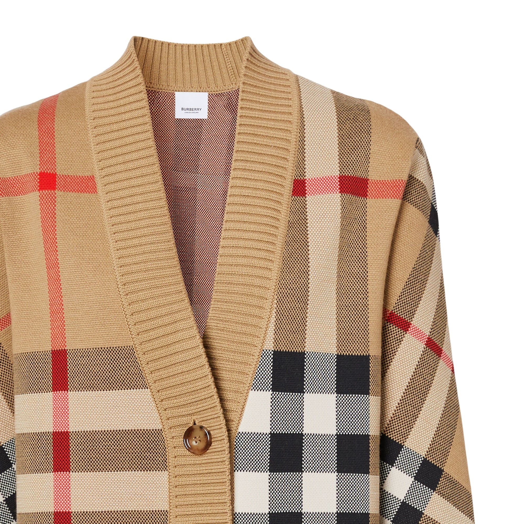 Cardigan en jacquard de laine technique check - Beige d'Archive