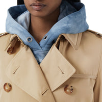 Trench-coat en gabardine de coton bordé de cuir - Miel