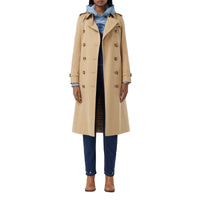 Trench-coat en gabardine de coton bordé de cuir - Miel