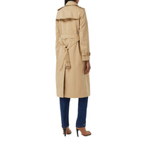 Trench-coat en gabardine de coton bordé de cuir - Miel