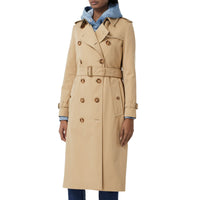 Trench-coat en gabardine de coton bordé de cuir - Miel