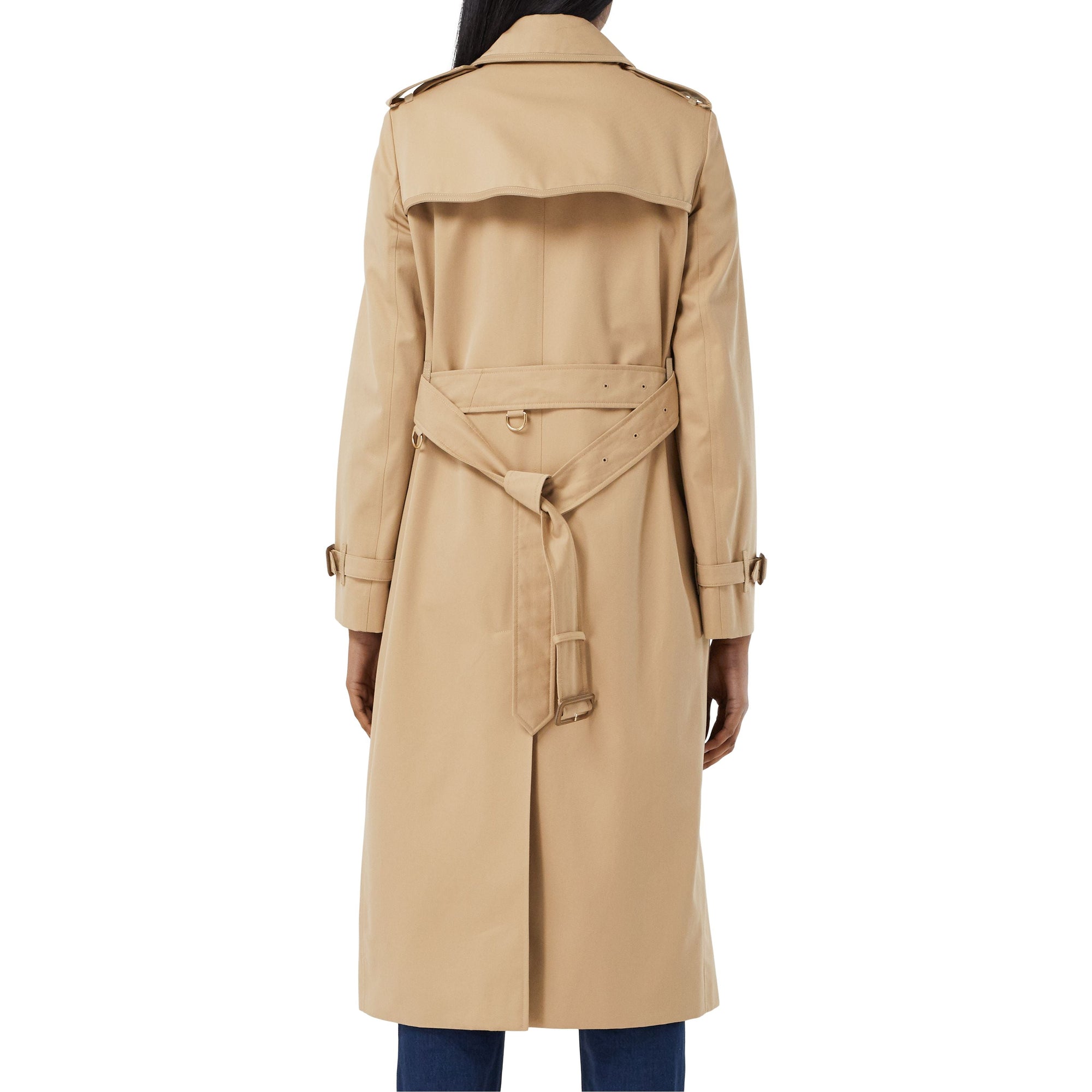 Trench-coat en gabardine de coton bordé de cuir - Miel