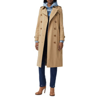 Trench-coat en gabardine de coton bordé de cuir - Miel