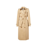 Trench-coat en gabardine de coton bordé de cuir - Miel