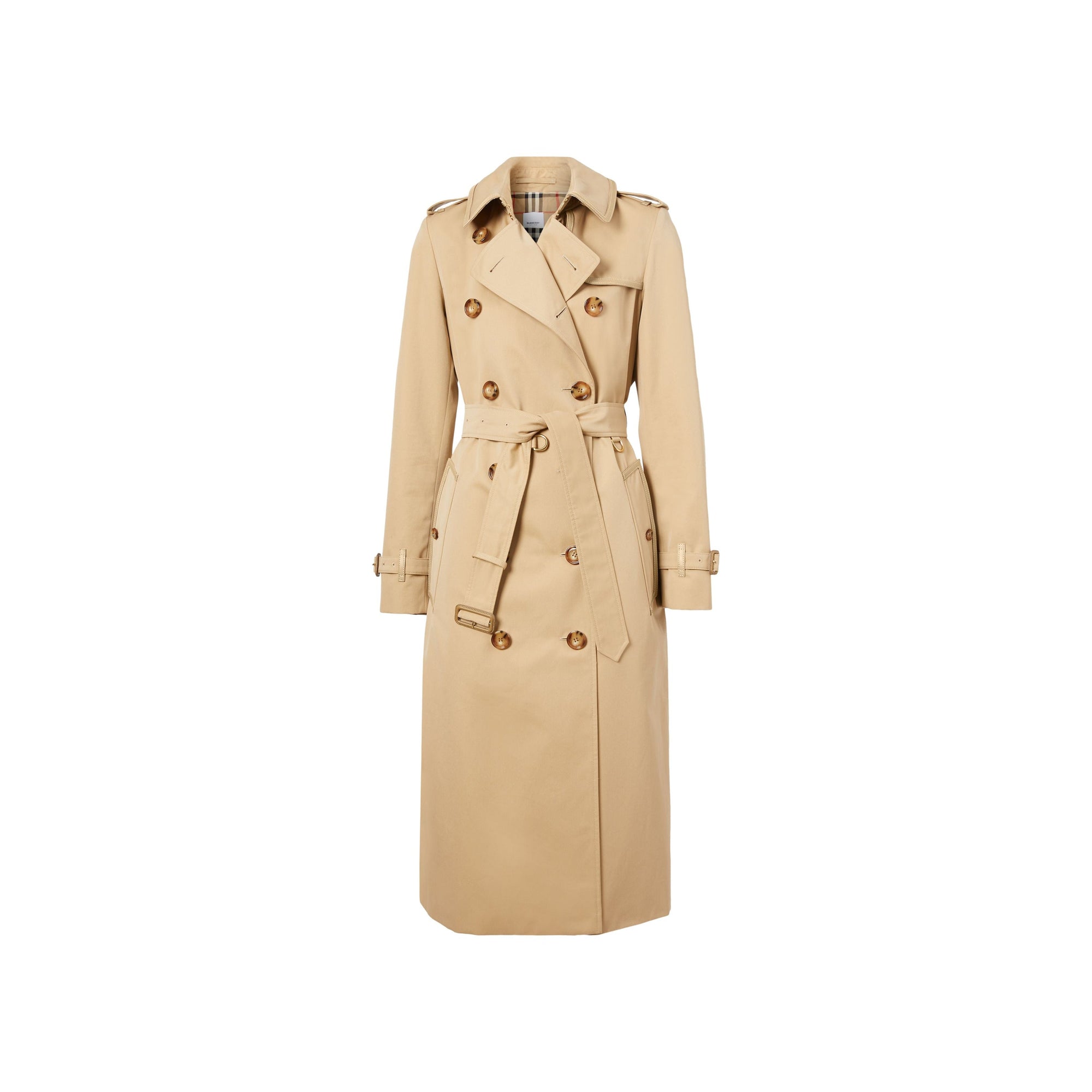 Trench-coat en gabardine de coton bordé de cuir - Miel
