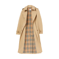 Trench-coat en gabardine de coton bordé de cuir - Miel