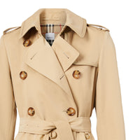 Trench-coat en gabardine de coton bordé de cuir - Miel