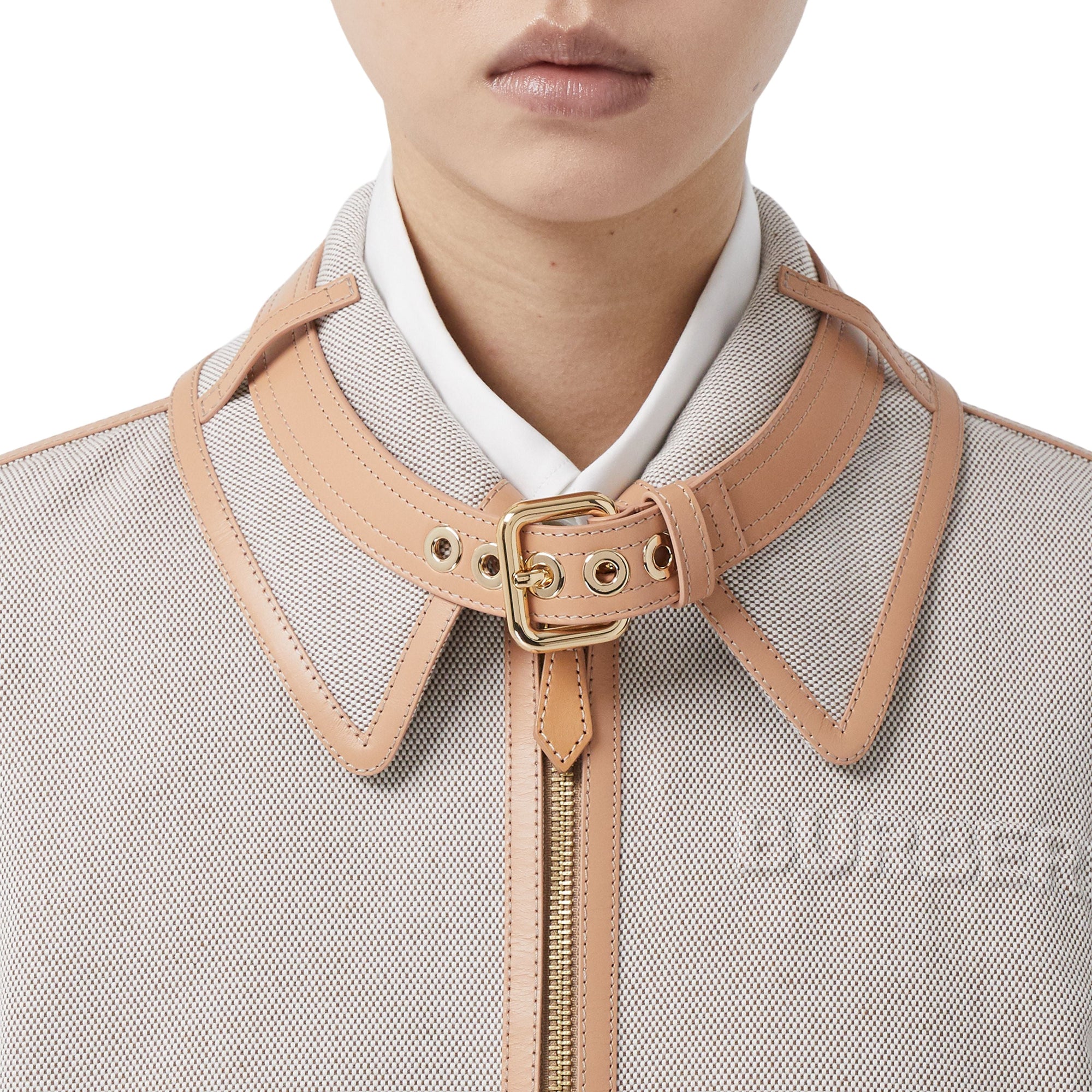 Blouson en toile de coton avec détails en cuir - Camaïeu de Fauve Doux