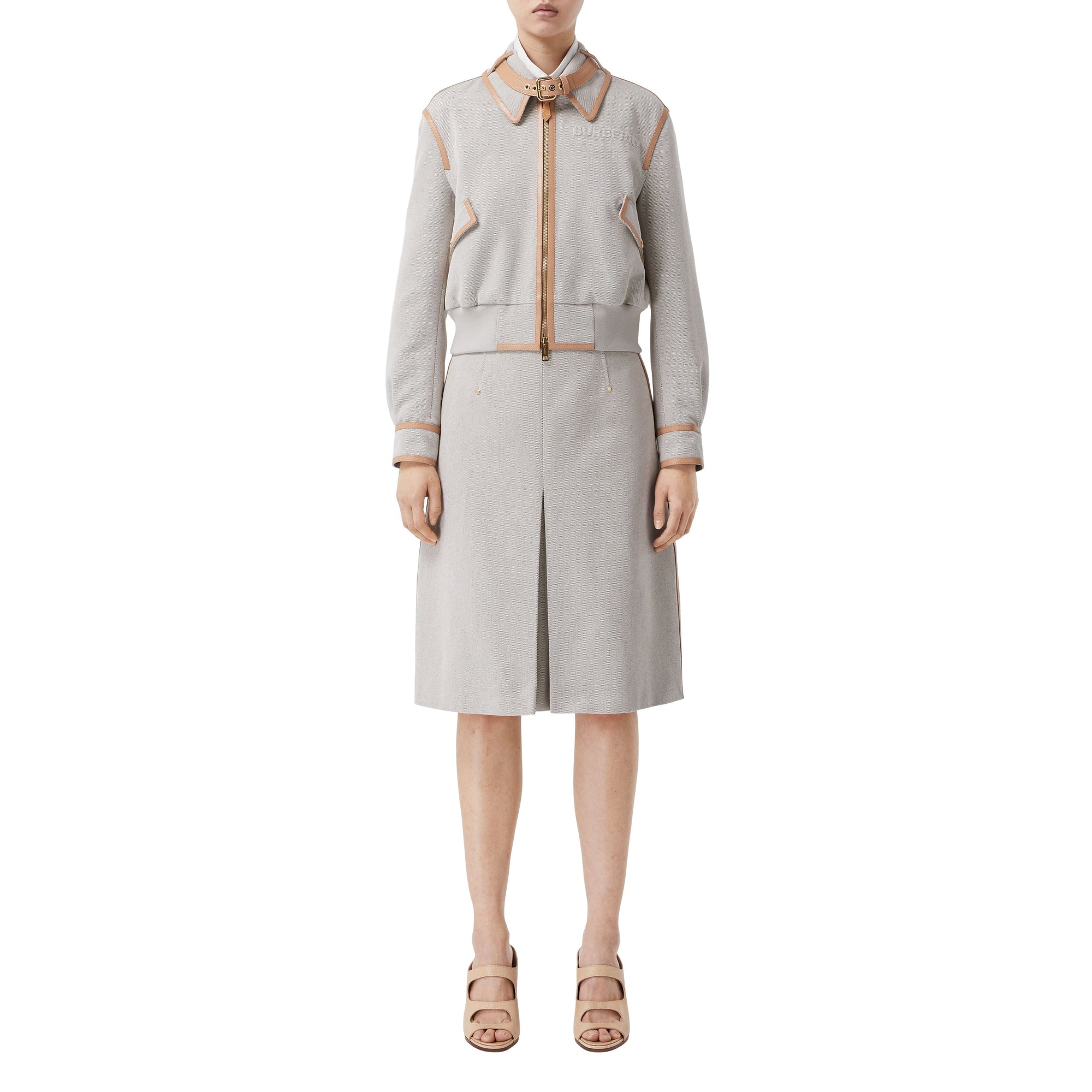 Blouson en toile de coton avec détails en cuir - Camaïeu de Fauve Doux