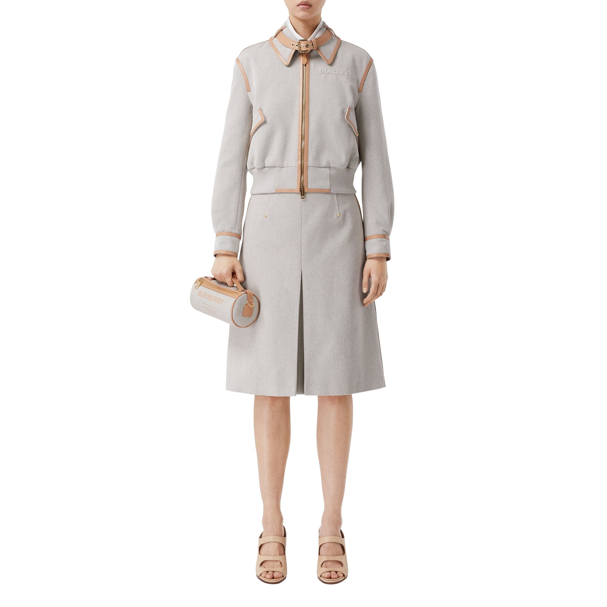Blouson en toile de coton avec détails en cuir - Camaïeu de Fauve Doux