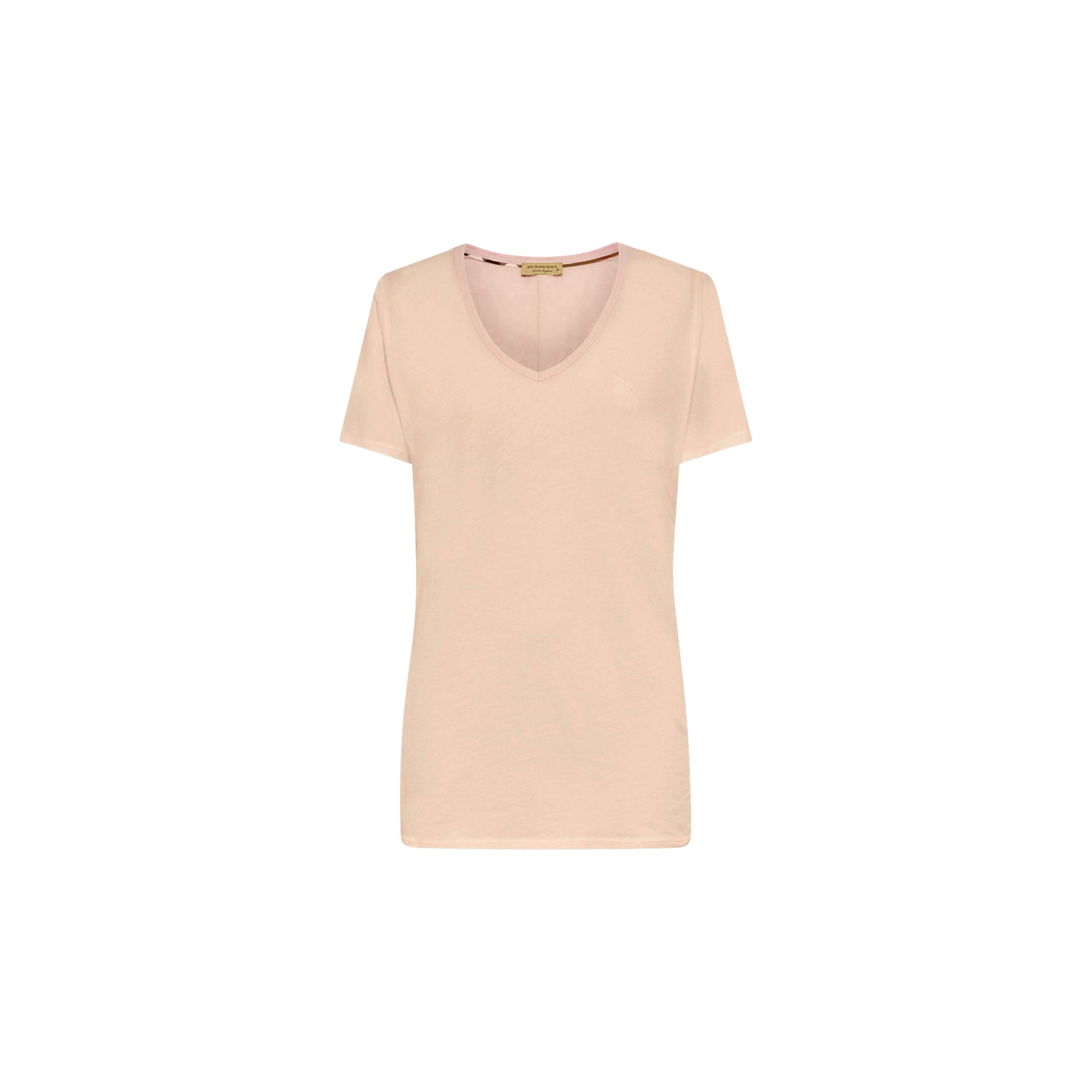 T-shirt en V en jersey de coton - Rose Dragée