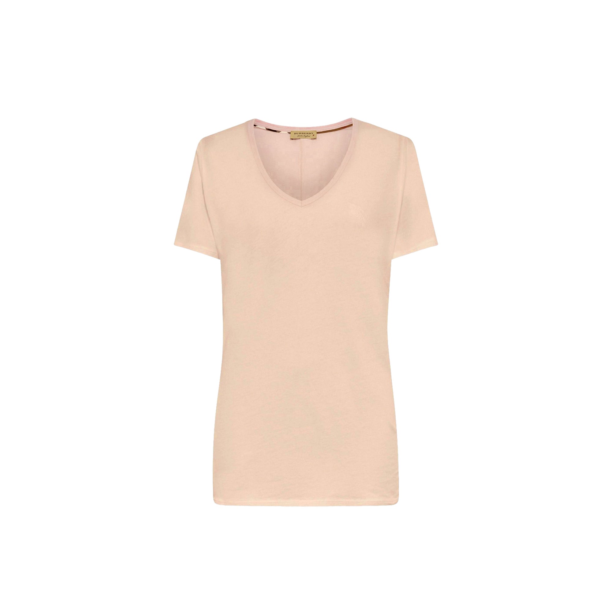 T-shirt en v en jersey de coton - Rose dragée