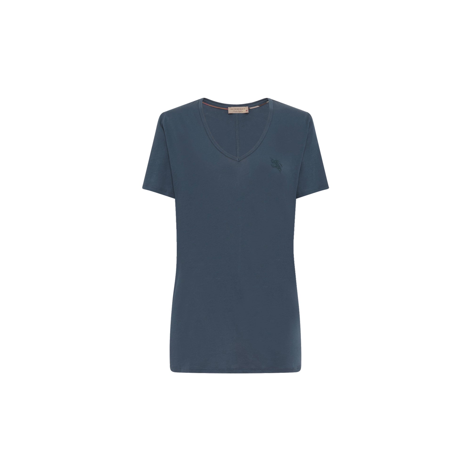 T-shirt en v en jersey de coton - Indigo moyen