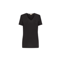 T-shirt en V en jersey de coton - Noir