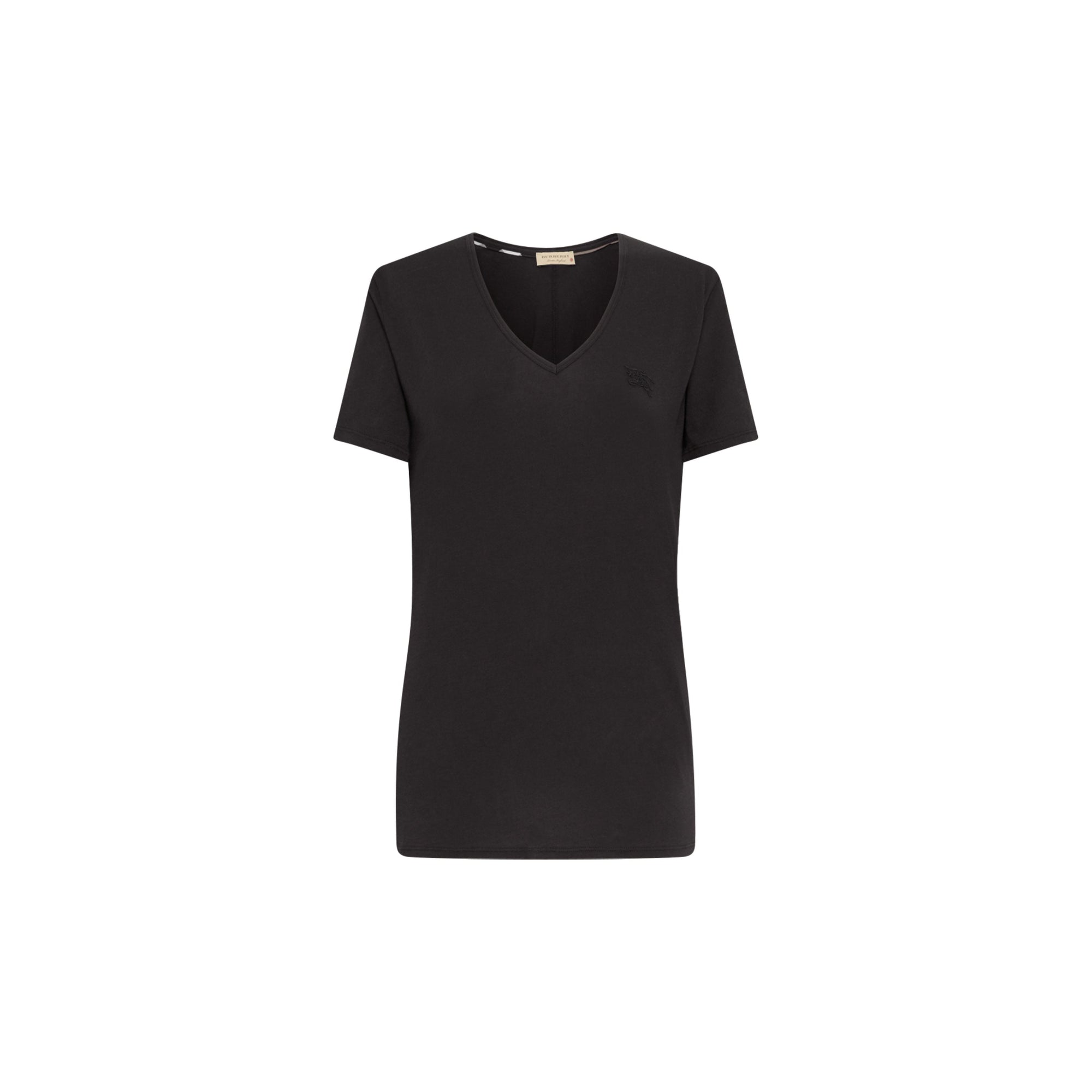 T-shirt en V en jersey de coton - Noir