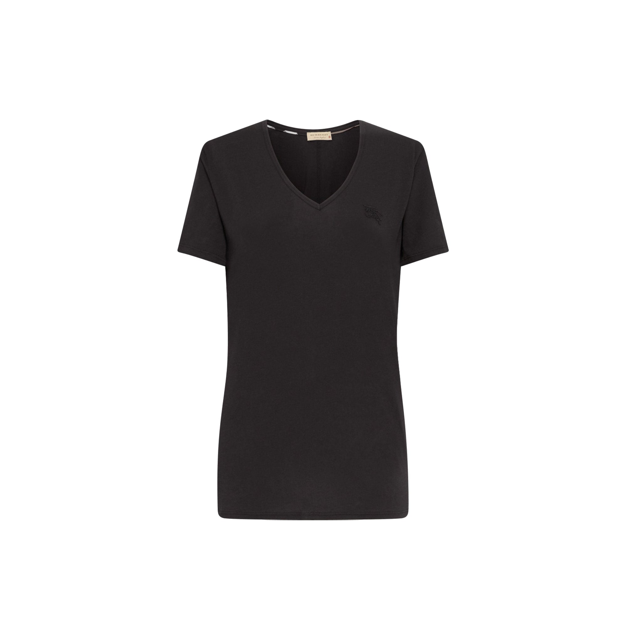 T-shirt en v en jersey de coton - Noir