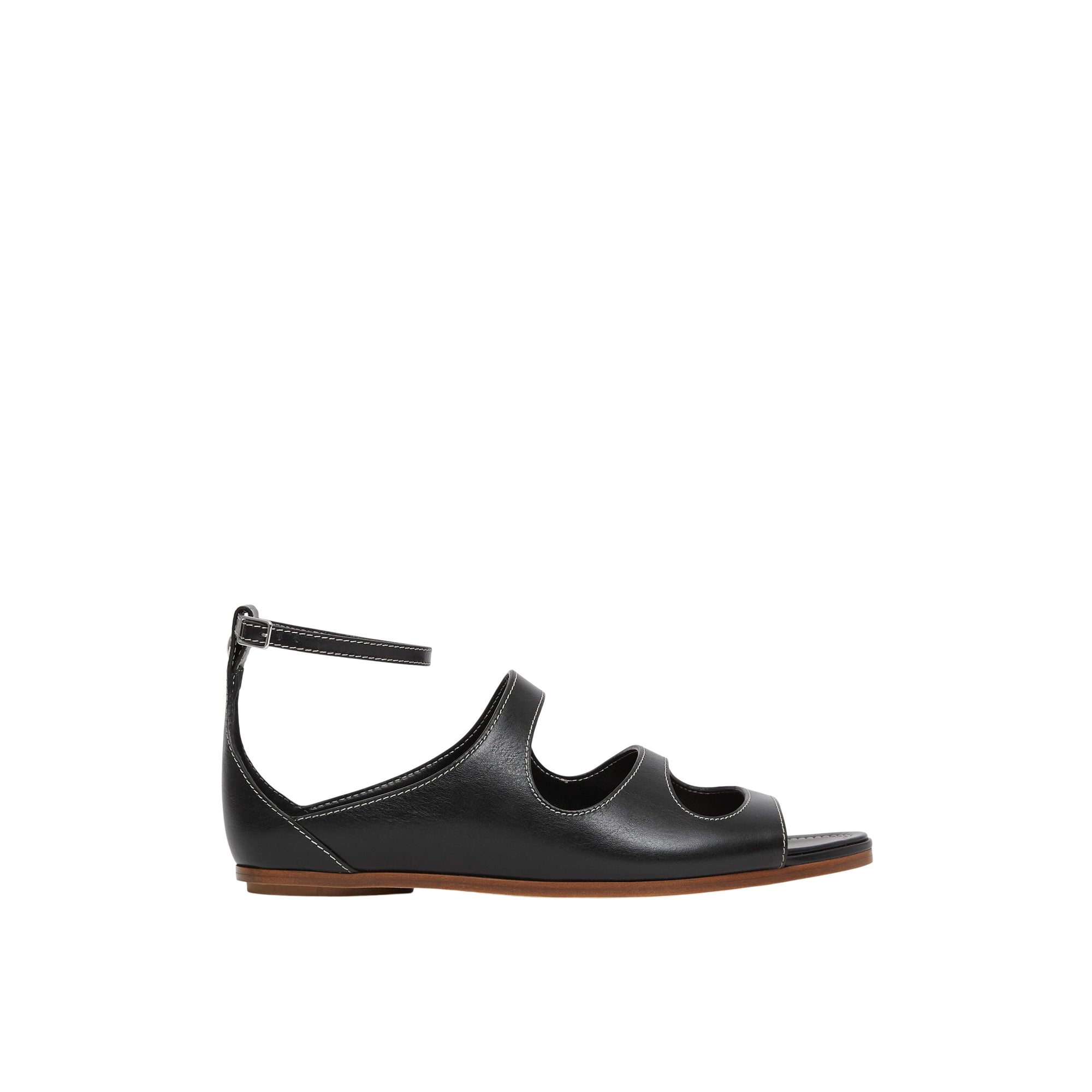 BLACK Sandales en cuir surpiqué avec découpes