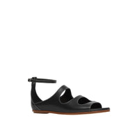 BLACK Sandales en cuir surpiqué avec découpes