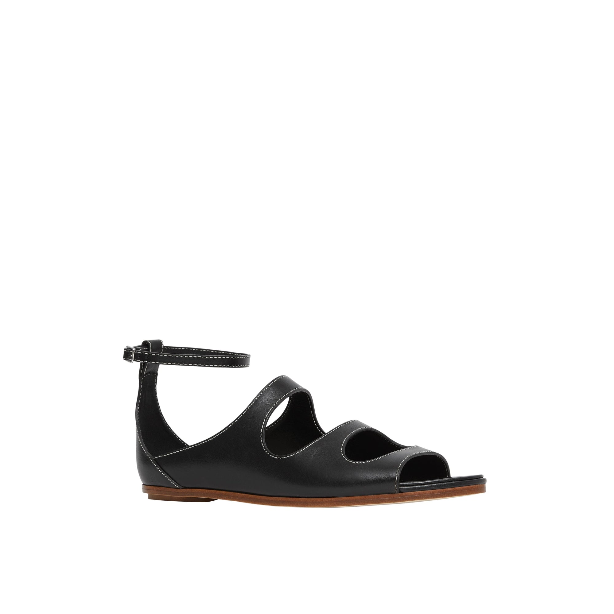 BLACK Sandales en cuir surpiqué avec découpes