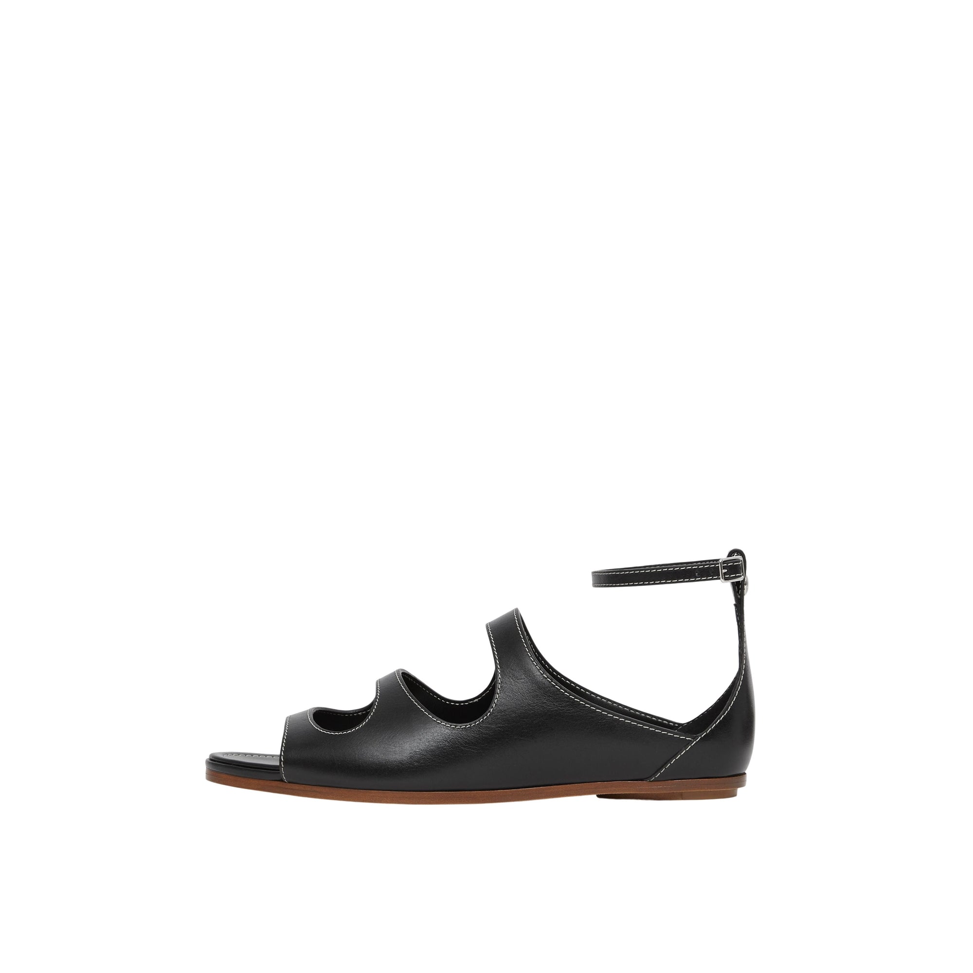 BLACK Sandales en cuir surpiqué avec découpes