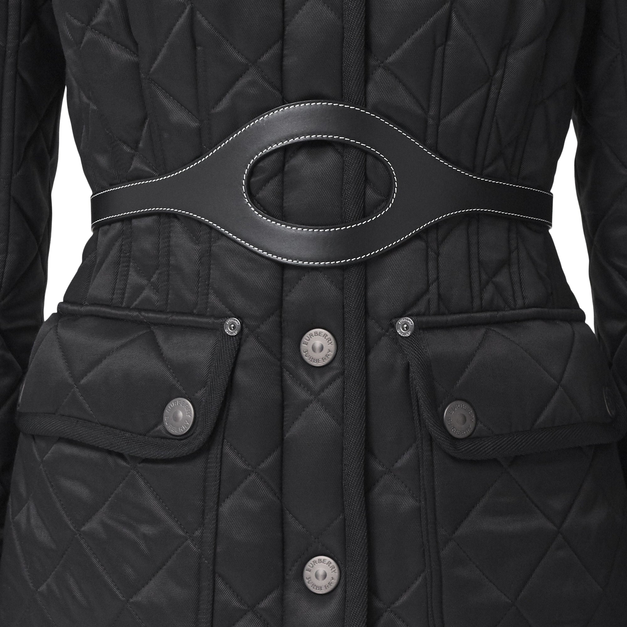 BLACK Ceinture en cuir surpiqué avec découpes