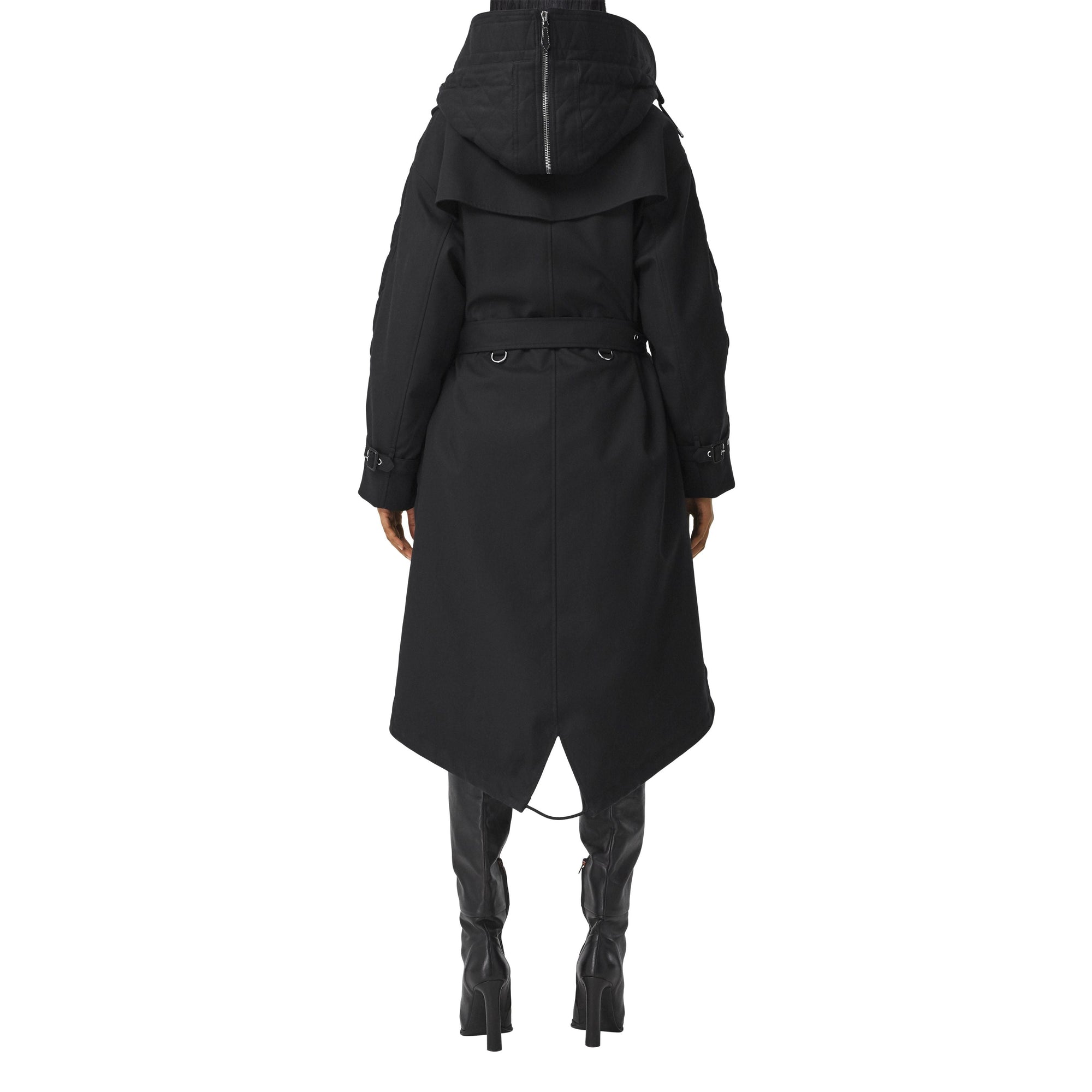 BLACK/BLACK Parka matelassée en ramie et coton avec capuche amovible