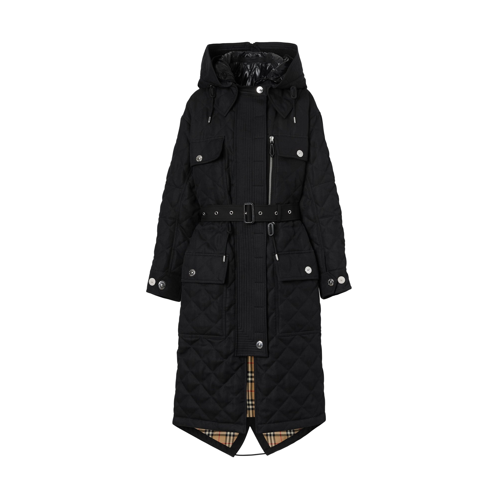 BLACK/BLACK Parka matelassée en ramie et coton avec capuche amovible