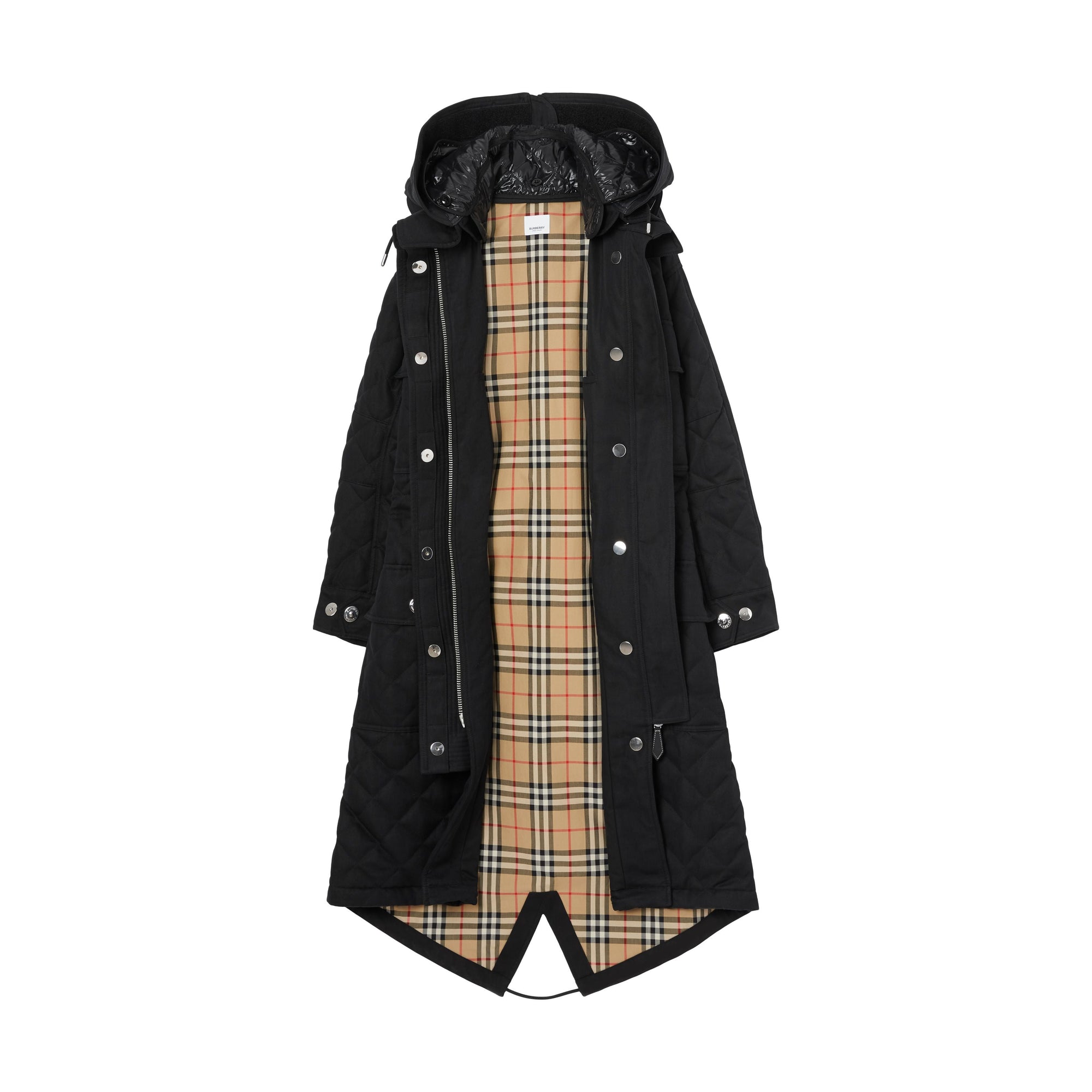 BLACK/BLACK Parka matelassée en ramie et coton avec capuche amovible