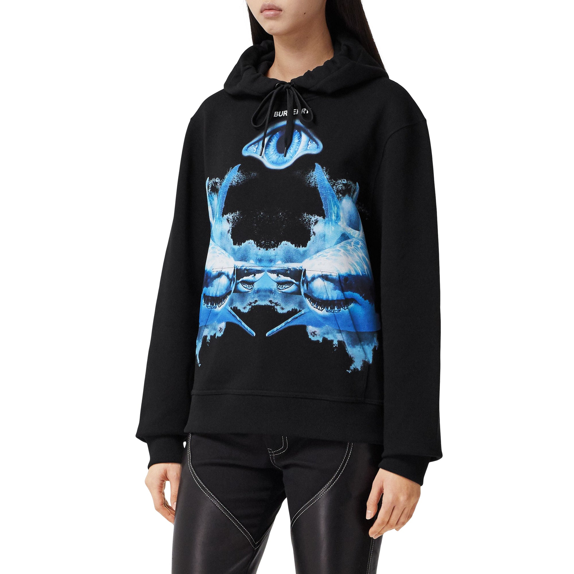 BLACK Hoodie oversize en coton à imprimé requin