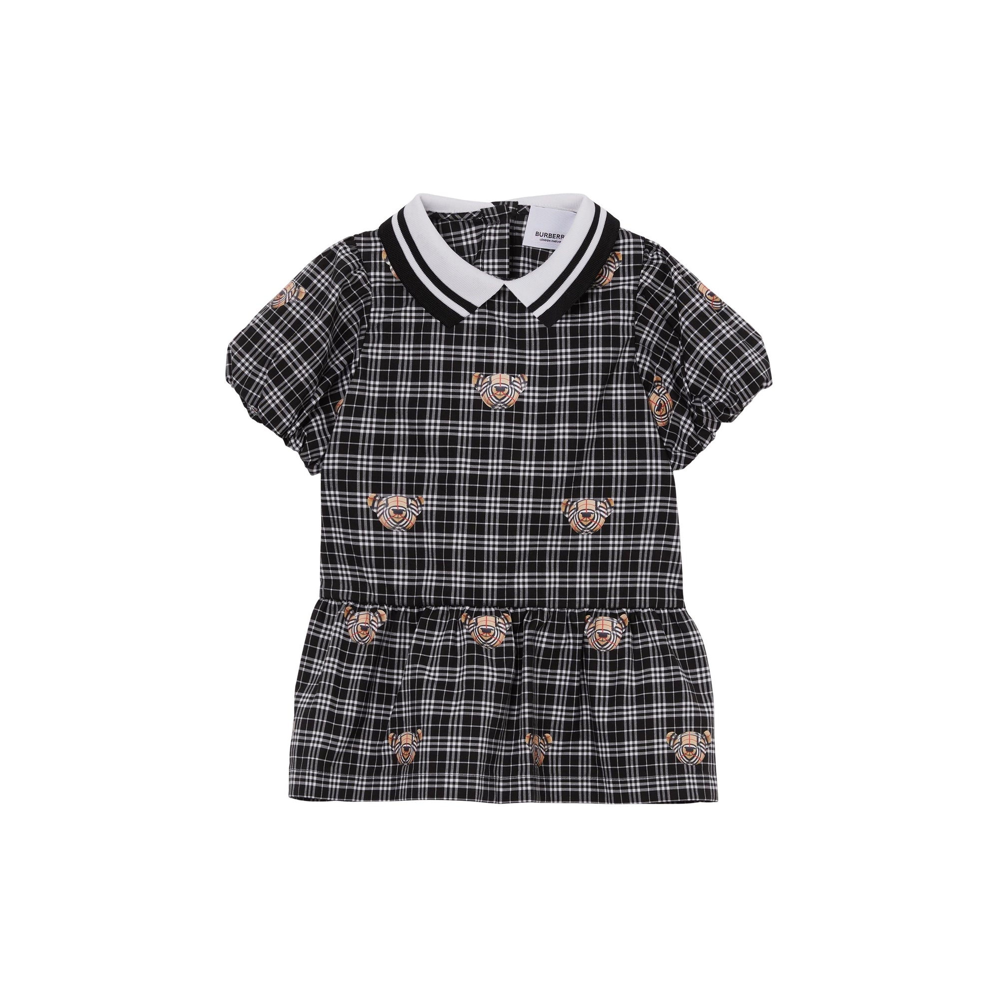 BLACK/WHITE IP PATTE Robe à manches bouffantes en coton check avec imprimé Thomas Bear