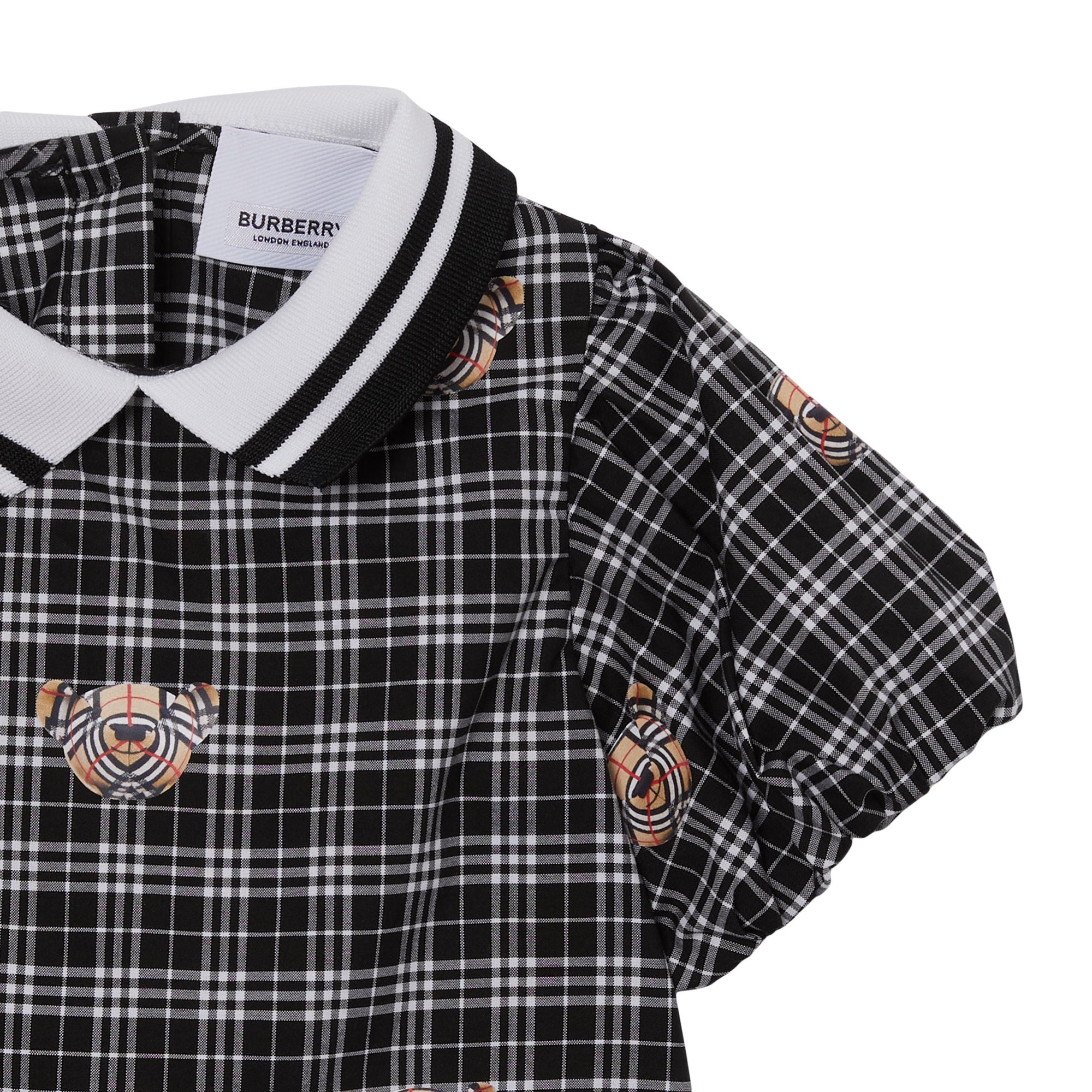 BLACK/WHITE IP PATTE Robe à manches bouffantes en coton check avec imprimé Thomas Bear