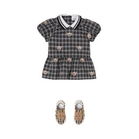 BLACK/WHITE IP PATTE Robe à manches bouffantes en coton check avec imprimé Thomas Bear