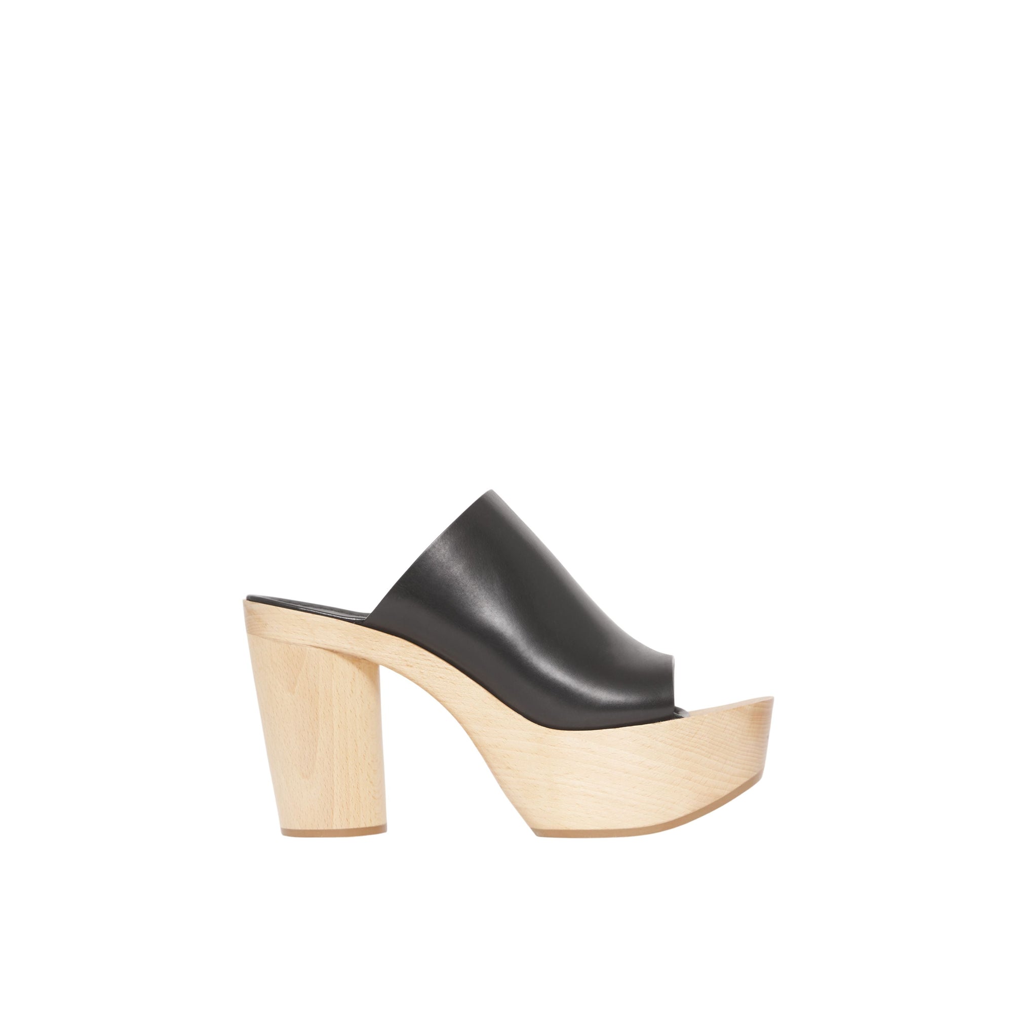 BLACK Mules en cuir à plateforme en bois de hêtre