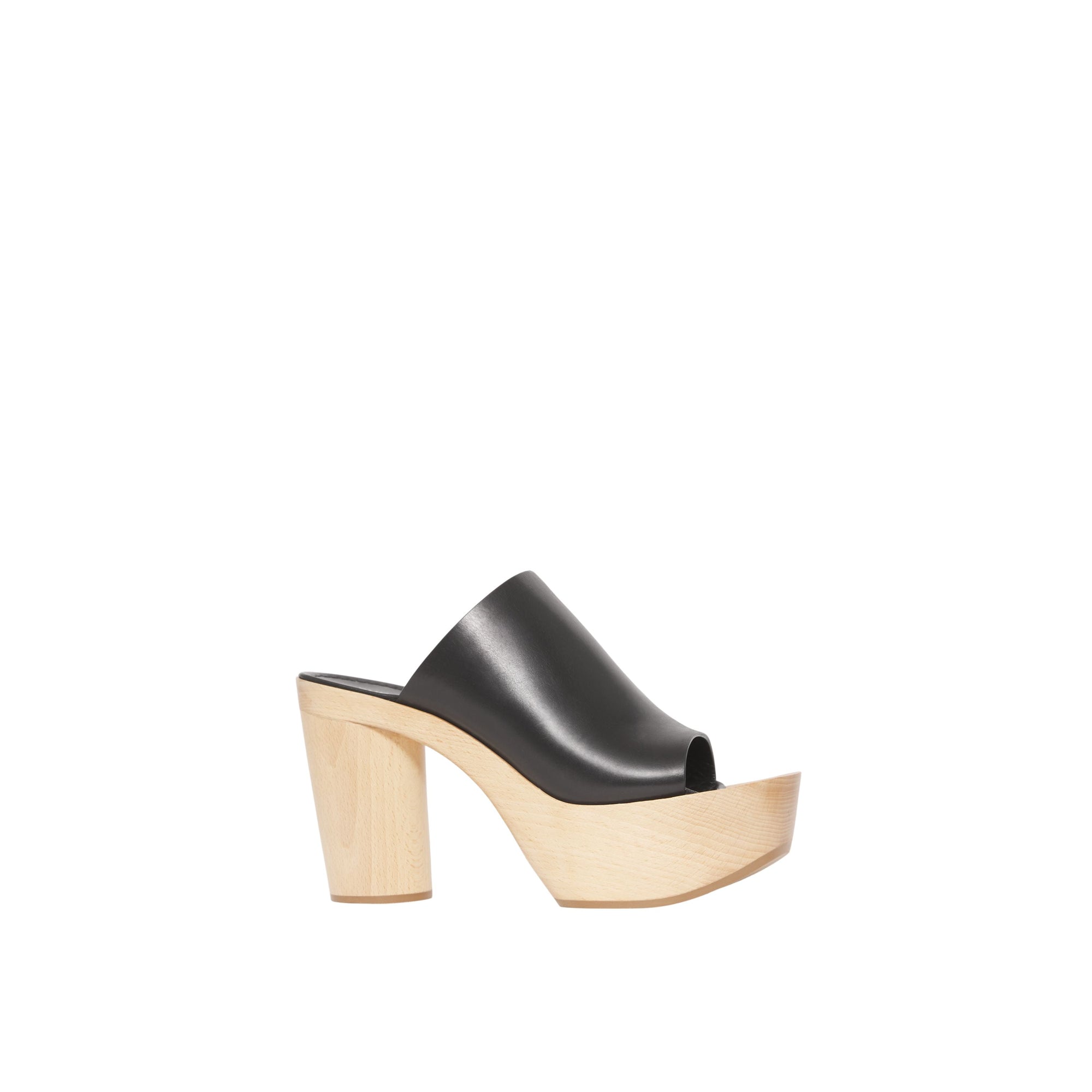 BLACK Mules en cuir à plateforme en bois de hêtre