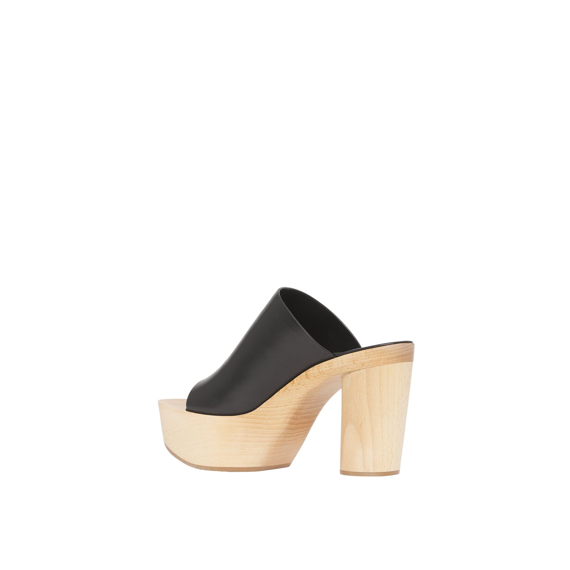 BLACK Mules en cuir à plateforme en bois de hêtre