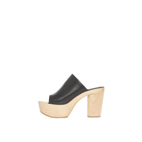 BLACK Mules en cuir à plateforme en bois de hêtre